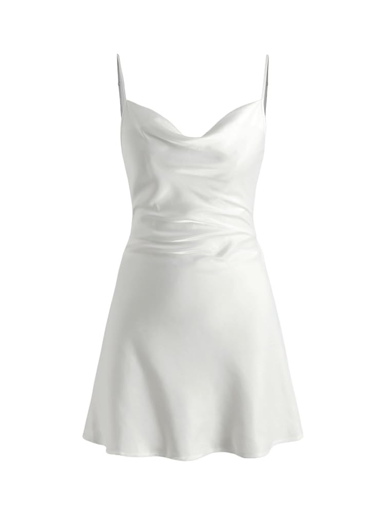 CIDER Women Summer 2025 Wedding Guest Cocktail Dresses Solid Satin Cowl Neck Cami Mini Dress | Amazon (US)