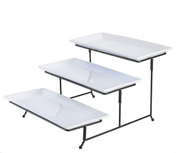 Gibson Home Gracious Dining Dinnerware, 3-Tier Rectangle Plate Set with Metal Stand, White | Amazon (US)