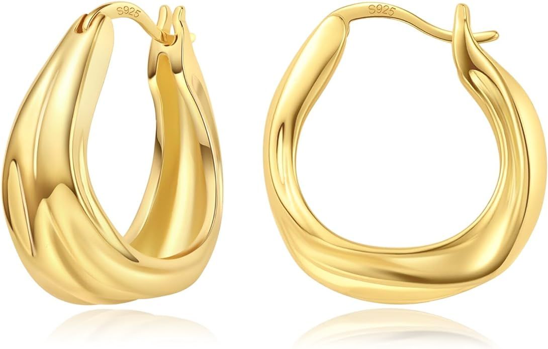 STATLOVE Small Chunky Gold Hoop Earrings for Women Hypoallergenic 925 Sterling Silver Post Lightw... | Amazon (US)