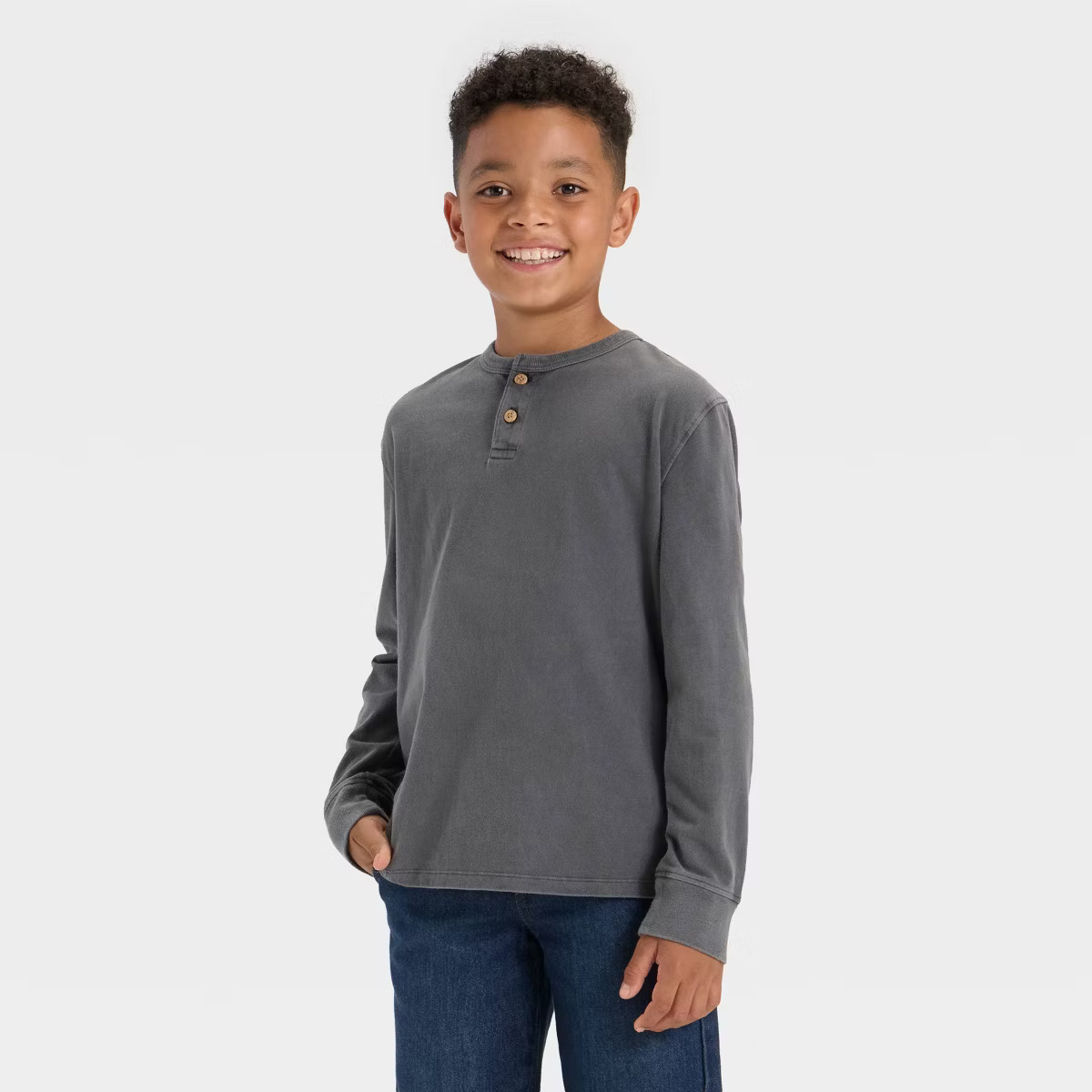Boys' Long Sleeve Henley T-Shirt - Cat & Jack™ Charcoal Gray XL Husky | Target