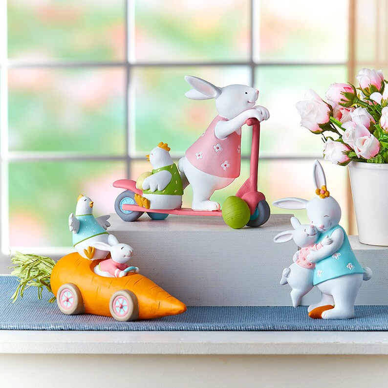 Whimsical Easter Bunny Figurines Or Set of 3 Easter Bunny Sisters Tabletop Sitter Décor | Etsy (US)