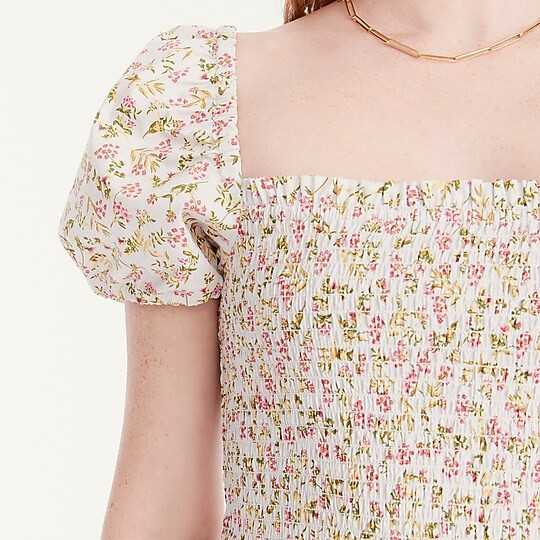 Short-sleeve smocked dress in meadow floral | J. Crew US