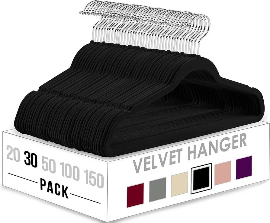 Utopia Home Velvet Hangers 30 Pack - Non-Slip Clothes Hangers - Black Hangers - Suit Hangers with... | Amazon (US)