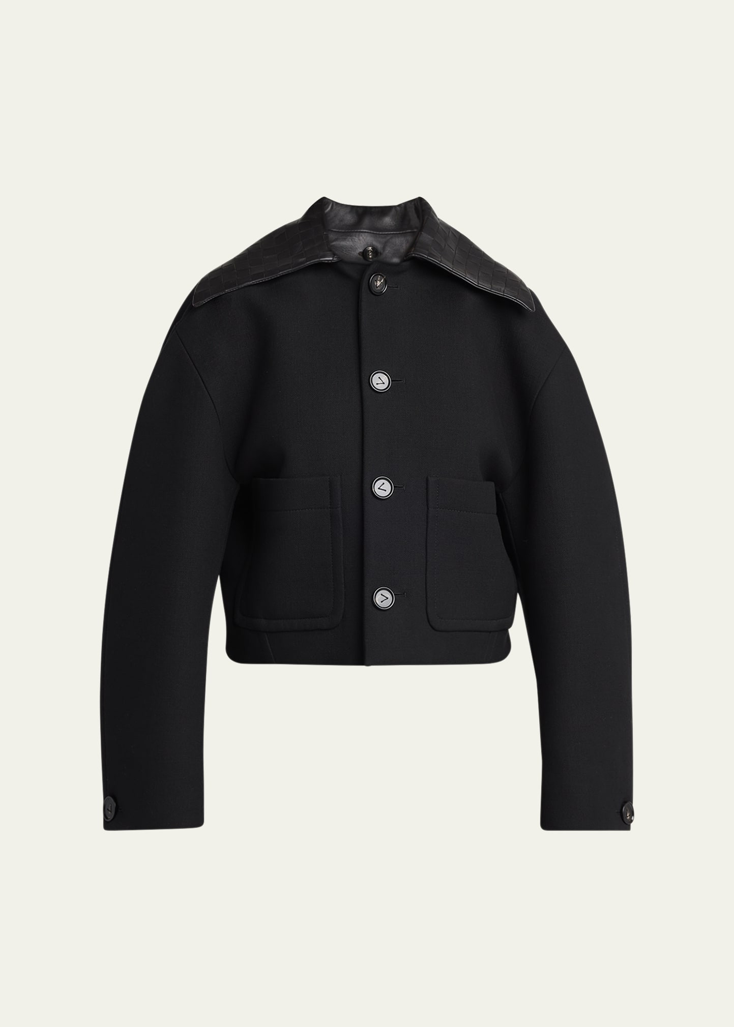 Bottega Veneta Intrecciato Collar Wide-Sleeve Cotton Jacket | Bergdorf Goodman