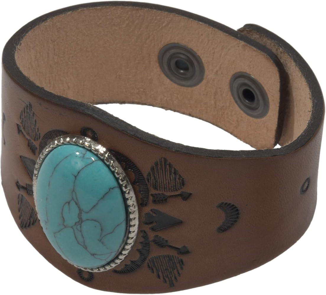Bracelet,Plus Size Big and Bold Leather Turquoise Western Cuff Bracelet Adjustable 8.5-9" + GIFT ... | Amazon (US)