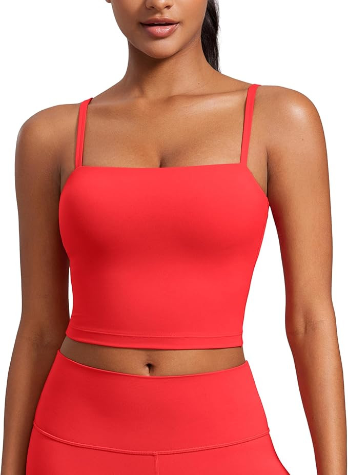 CRZ YOGA Butterluxe Cami Crop Tank Tops for Women - Square Neck Adjustable Padded Longline Sports... | Amazon (US)