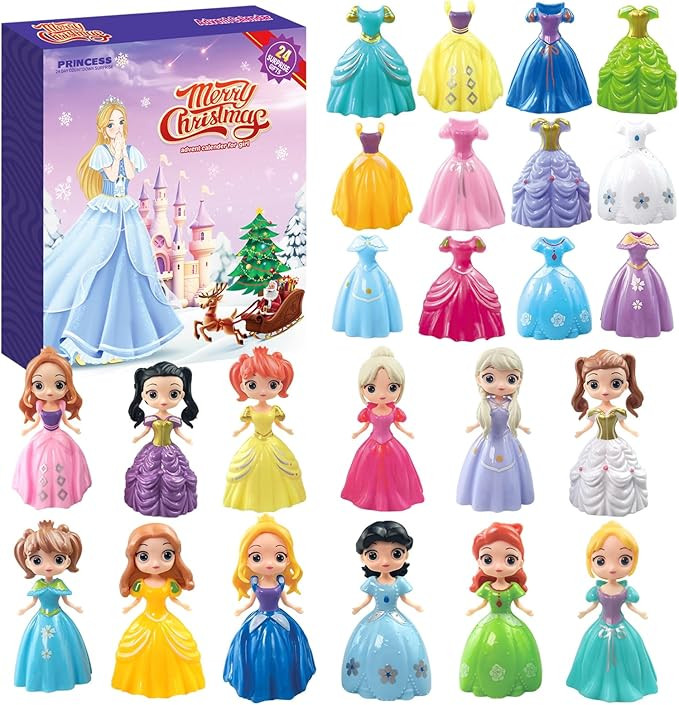 Advent Calendar 2025 for Kids Princess Set for Girls Doll Christmas Gifts Present 24 Days Princes... | Amazon (US)