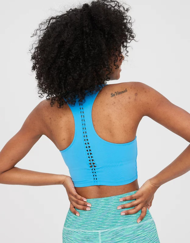 OFFLINE By Aerie Real Me Xtra Macrame Longline Sports Bra | American Eagle Outfitters (US & CA)