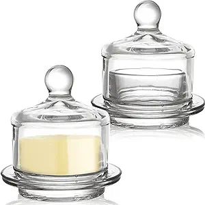 Dicunoy 2 Pack Glass Butter Dishes, Small Round Butter Keeper with Dome Lid and Handle, Clear But... | Amazon (US)