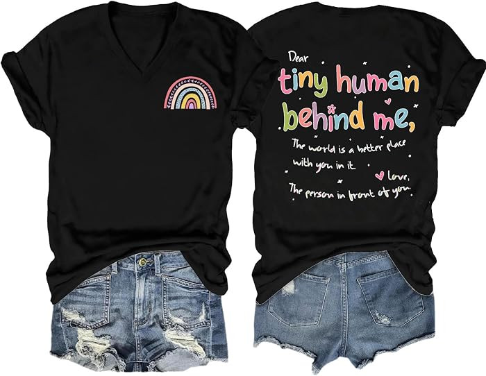 Kindergarten Teacher Shirt Women Cute Dear Tiny Humans Behind Me Graphic Tees Motivational V Neck... | Amazon (US)