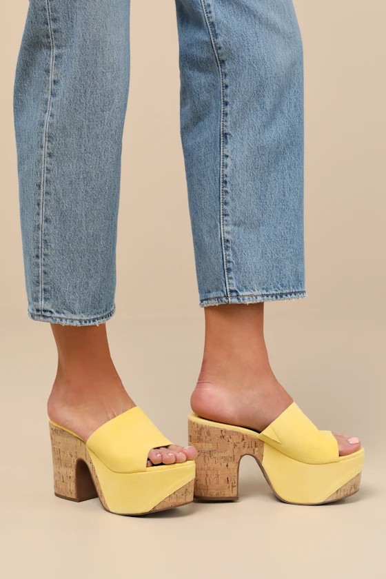Dalle Wave Yellow Suede Leather Platform Slide Sandals | Lulus