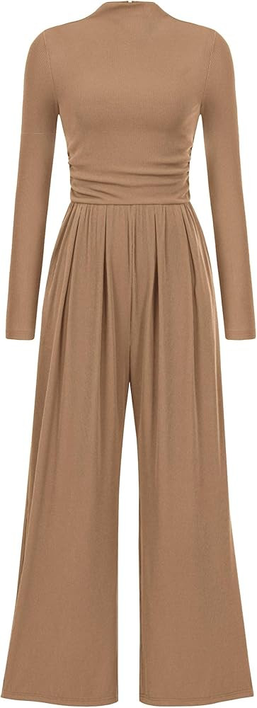 PRETTYGARDEN Women's Jumpsuit Dressy Casual Fall Fashion One Piece Outfits Long Sleeve Mock Neck ... | Amazon (US)