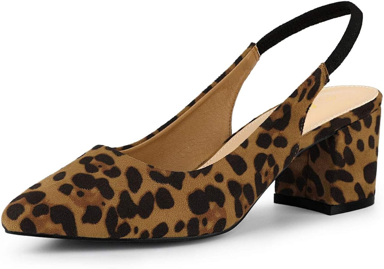 Allegra K Women's Pointed Toe Block Heel Pumps Slingback Heels | Amazon (US)