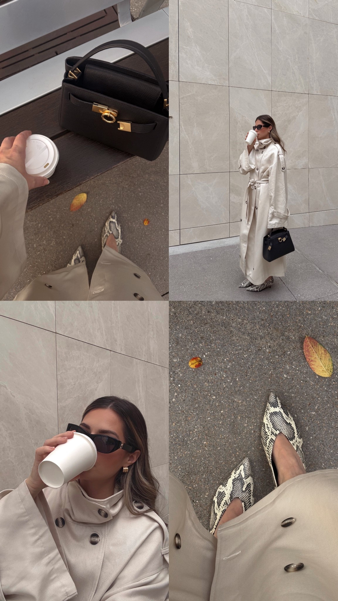 Trench coat and snake print shoes 🤍