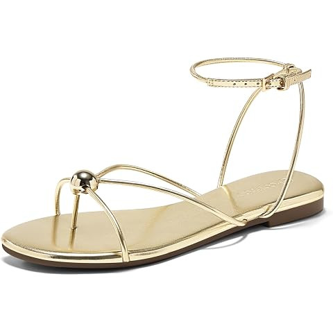 Strappy Flat Sandals for Women Comfortable Open Round Toe Sandals Dressy Beach Thong Flip Flop Sl... | Amazon (US)