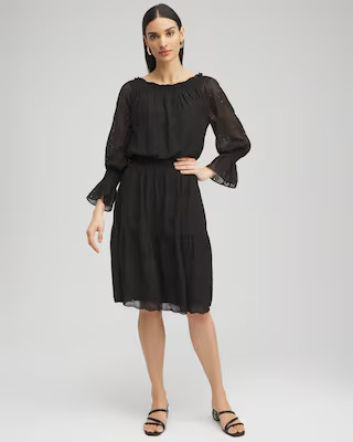 Women's Chiffon Eyelet Dress in Black size 0/2 | Chico's | Chico's