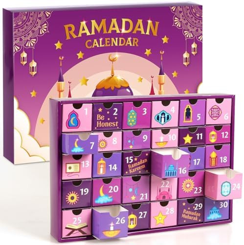 MOVINPE Ramdan Calendar with Drawers 2026 Ramadan Gifts for Kids, 30 Pre-Assembled Empty Boxes Ei... | Amazon (US)