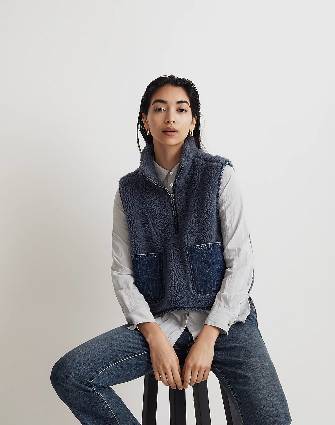 Shearling Denim-Pocket Pullover Vest | Madewell