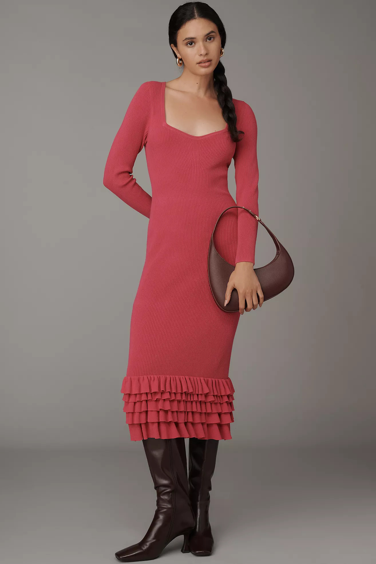 By Anthropologie Slim Ruffle Sweater Midi Dress | Anthropologie (US)