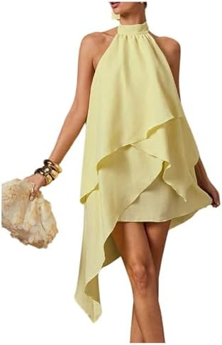 Verdusa Women's Halter Summer Dresses Ruffle Tie Backless Sleeveless Wedding Guest Dress | Amazon (US)