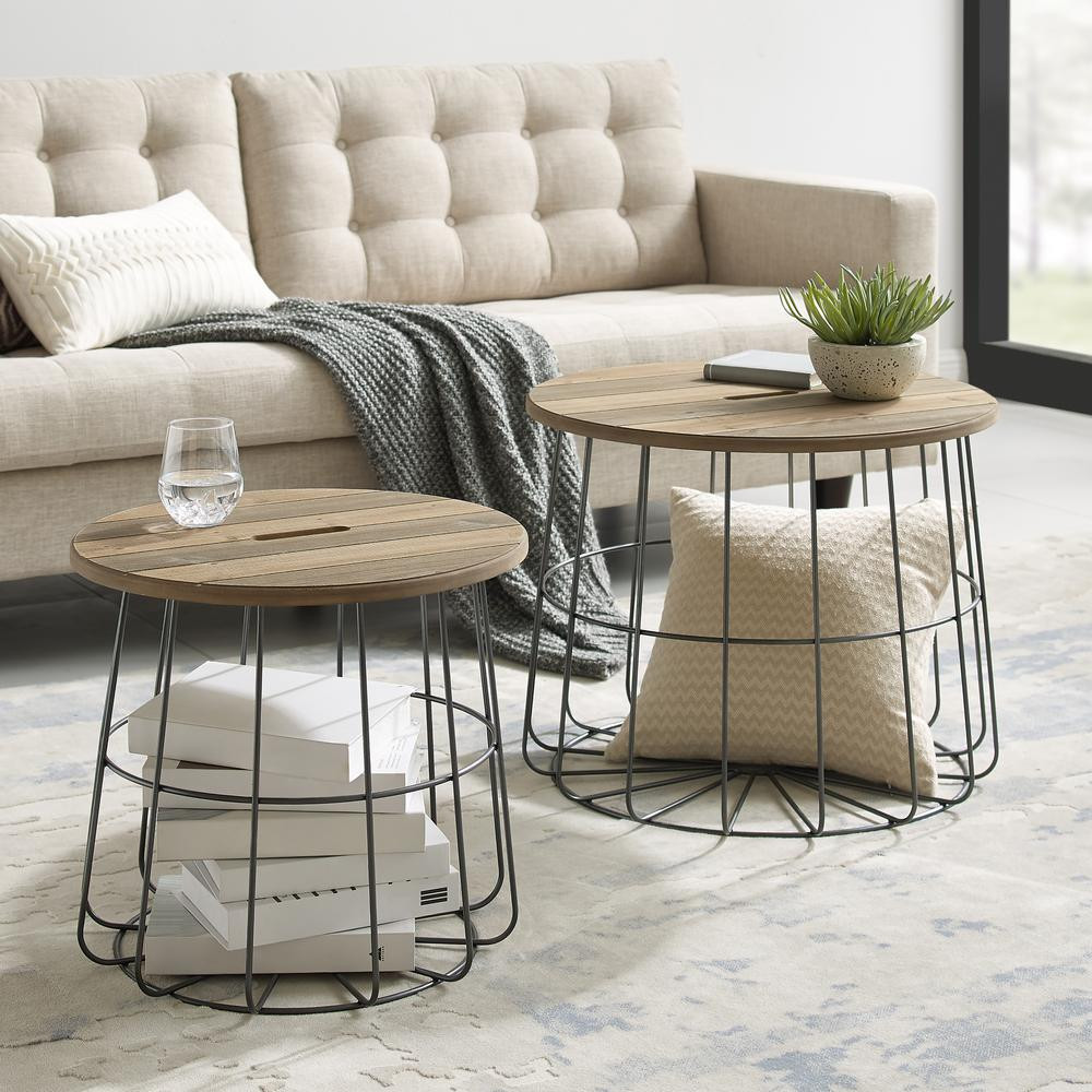 Linon Home Decor Renville Metal and Wood Nesting Basket Tables, Rustic wood and Wire | The Home Depot