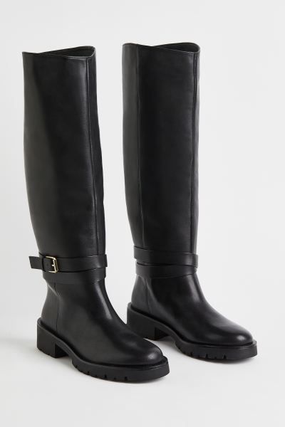 Knee-high leather boots - Black - Ladies | H&M GB | H&M (UK, MY, IN, SG, PH, TW, HK)