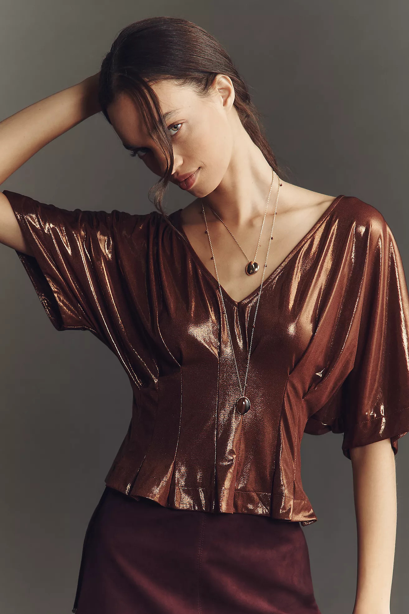 Maeve Shine Pleated Dolman Top | Anthropologie (US)