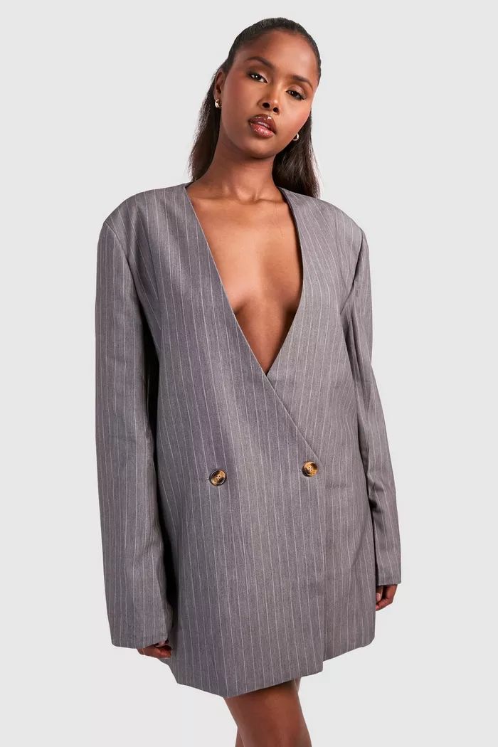 Stripe Oversized Collarless Blazer Dress | boohoo (US & Canada)