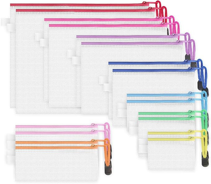JARLINK 18 Pack 8 Sizes Zipper Mesh Pouch, Waterproof Zipper File Bags Document Pouch Multipurpos... | Amazon (US)