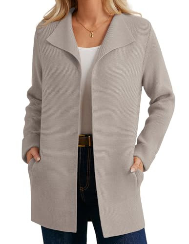 GRACE KARIN Womens Long Cardigan Sweaters, Fall Winter Clothes, Lapel Ribbed Knit Duster Coatigan Beige 2XL | Amazon (US)