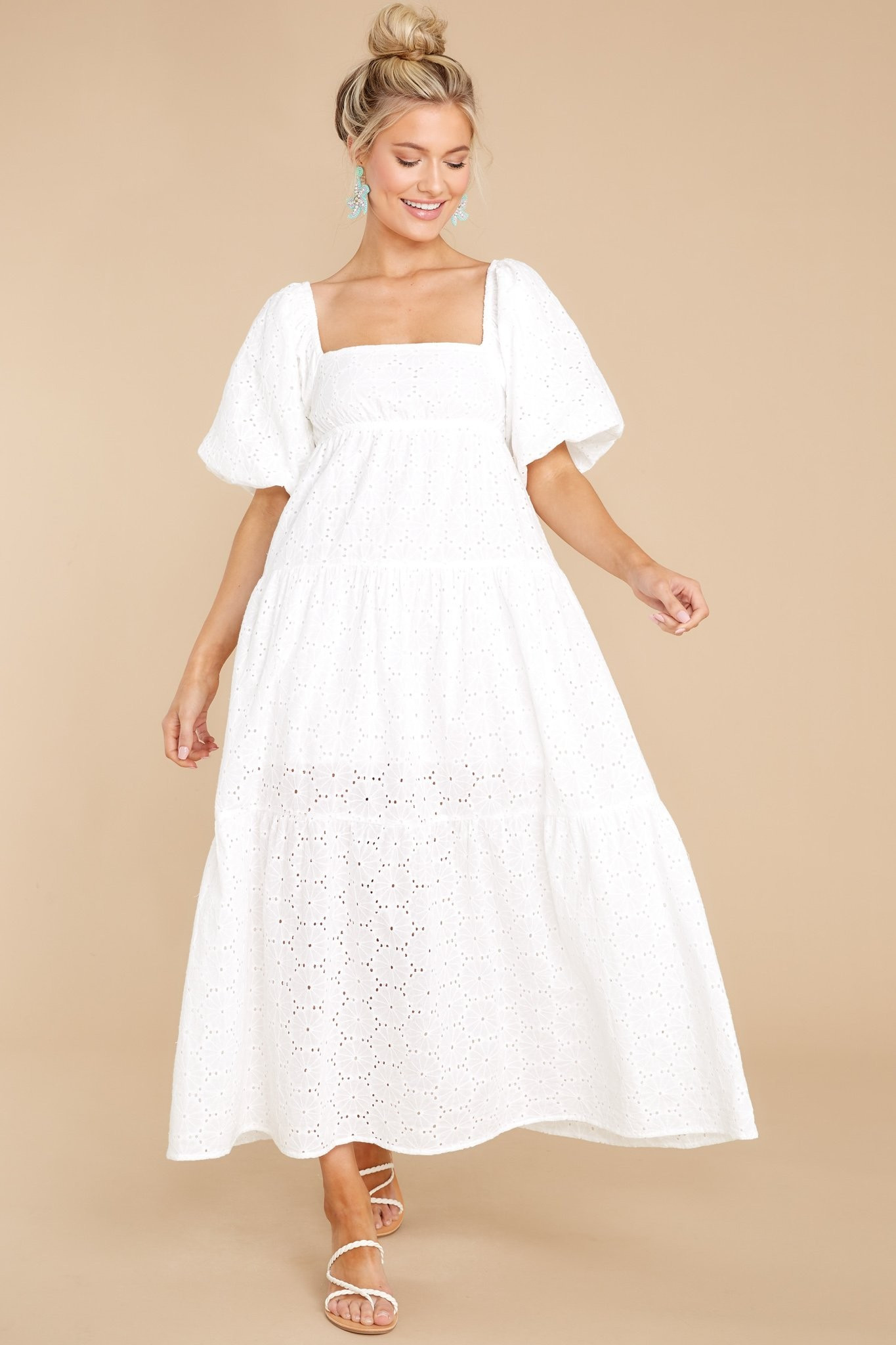 Luna White Smock Maxi Dress | Red Dress 