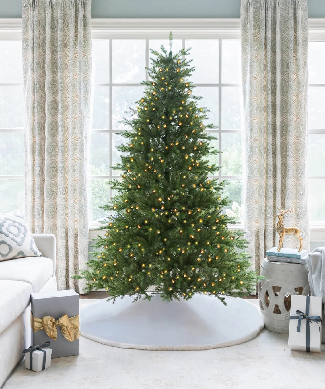 8' Alpine Fir Tree 900 Warm White Led Lights | King of Christmas
