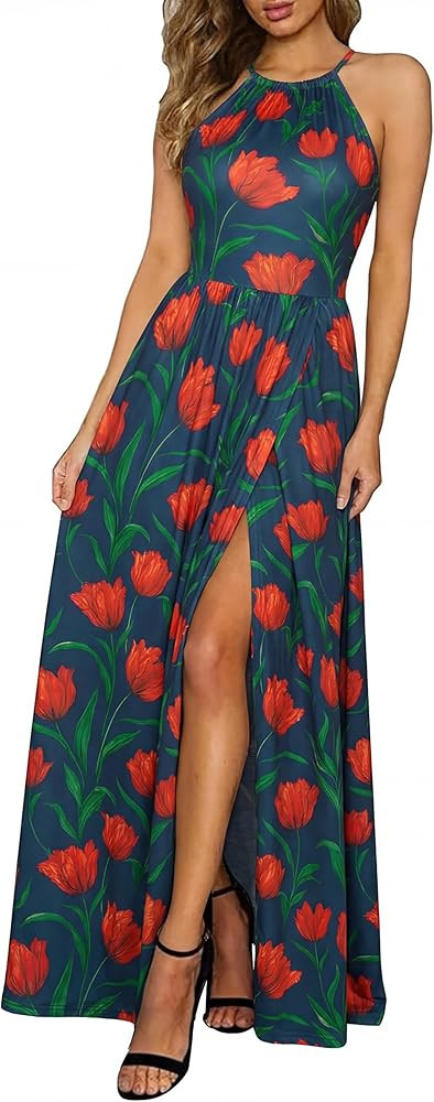 KILIG Women's Summer Floral Beach Flowy Split Maxi Long Dresses | Amazon (US)