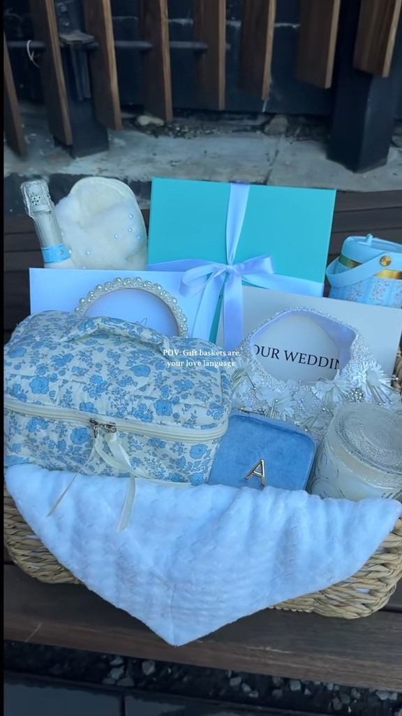 Gift basket I made for a bridal shower - went with the Tiffany’s theme and also included something blue! 

Gifts for the bride Tiffany’s champagne flutes our wedding video book 

#LTKWedding #LTKBeauty #LTKParties