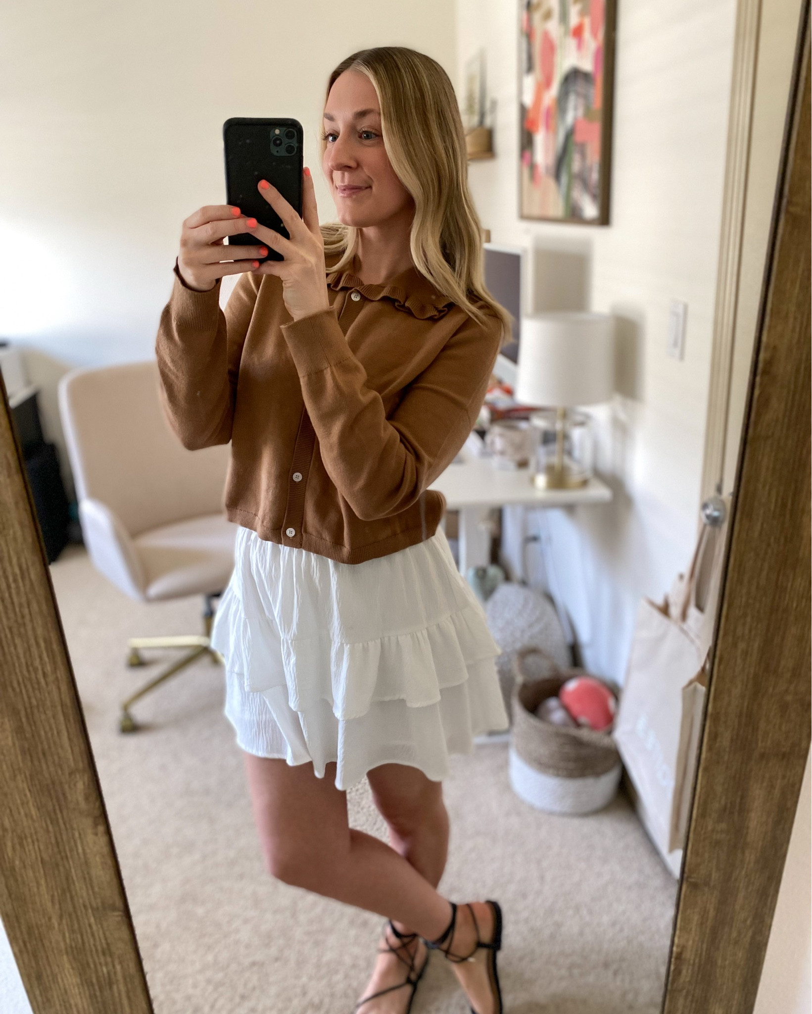 The cutest ruffle collar cardi & summery skirt! Paired with these lace up sandals. I love an outfit that feels effortless and put together, this is THAT 👌🏼 The skirt has shorts built-in, the cardi is lightweight & soft, and the sandals are surprisingly comfy! All from Amazon 💛

#LTKFindsUnder50 #LTKFindsUnder100 #LTKSummerEdit