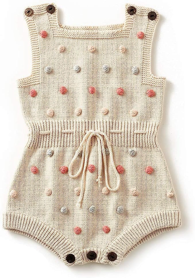 Simplee kids Baby Girl Knit Pompoms Romper Sleeveless Baby Girl Knit Clothes | Amazon (US)
