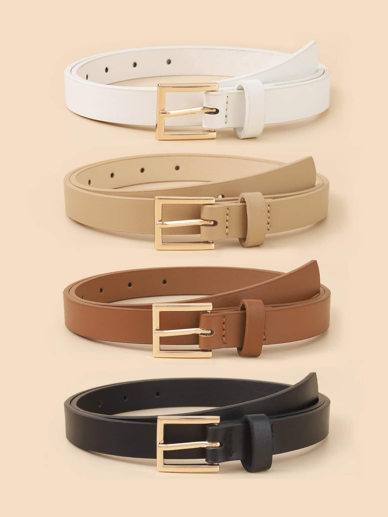 4pcs Metal Buckle Belt With Hole Punch | SHEIN