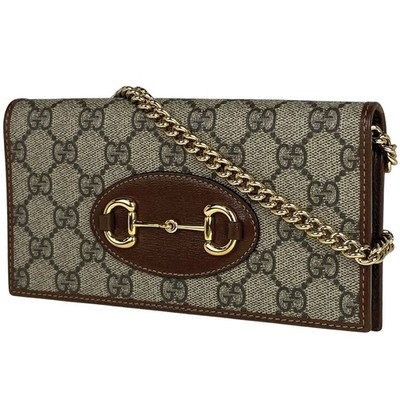 GUCCI Horsebit 1955 Chain Wallet GG Brown Coated Canvas Leather Vintage | eBay UK