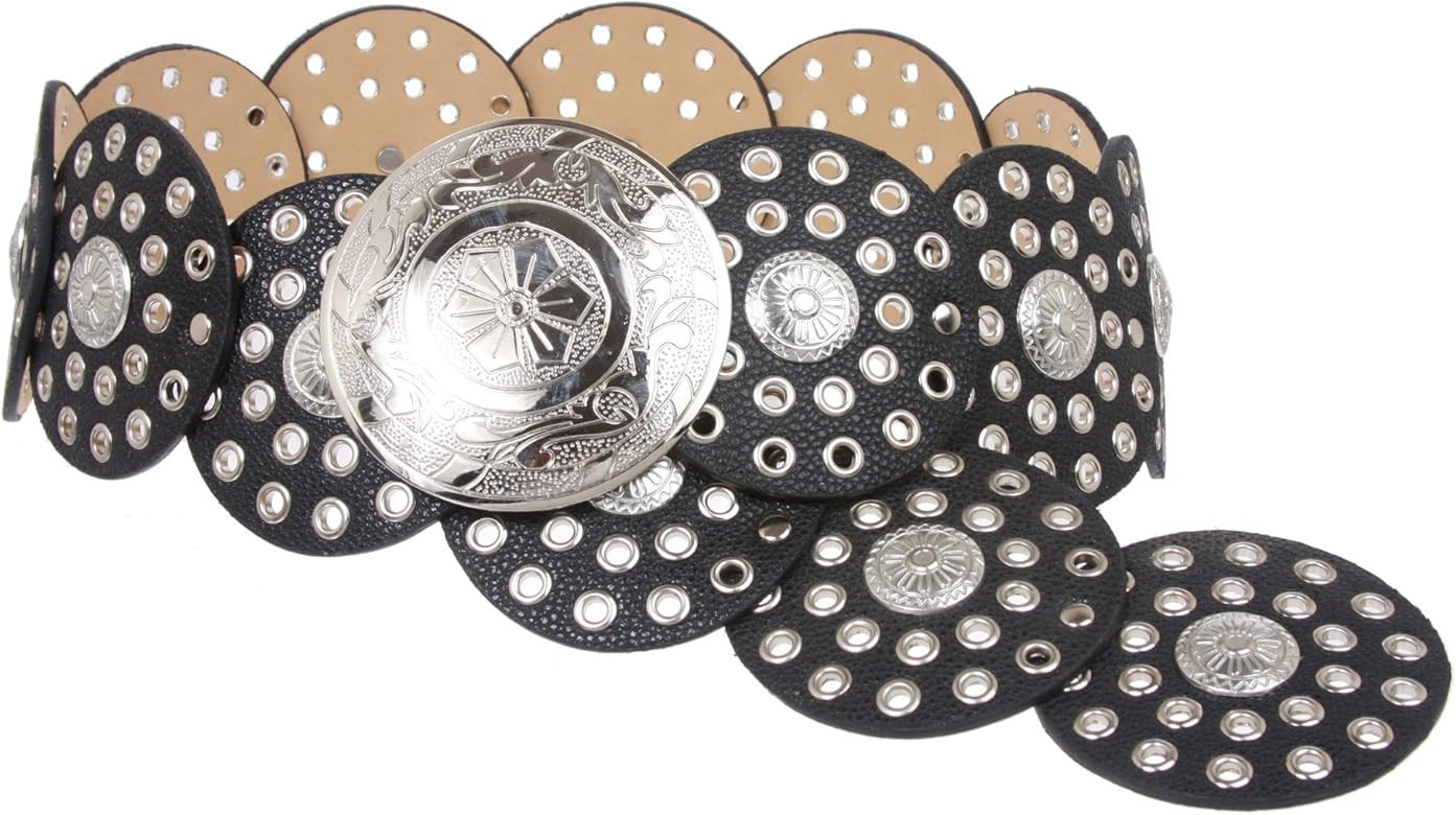 beltiscool Women's 3 1/2" (90 mm) Wide Boho Disc Concho Leather Belt | Amazon (US)