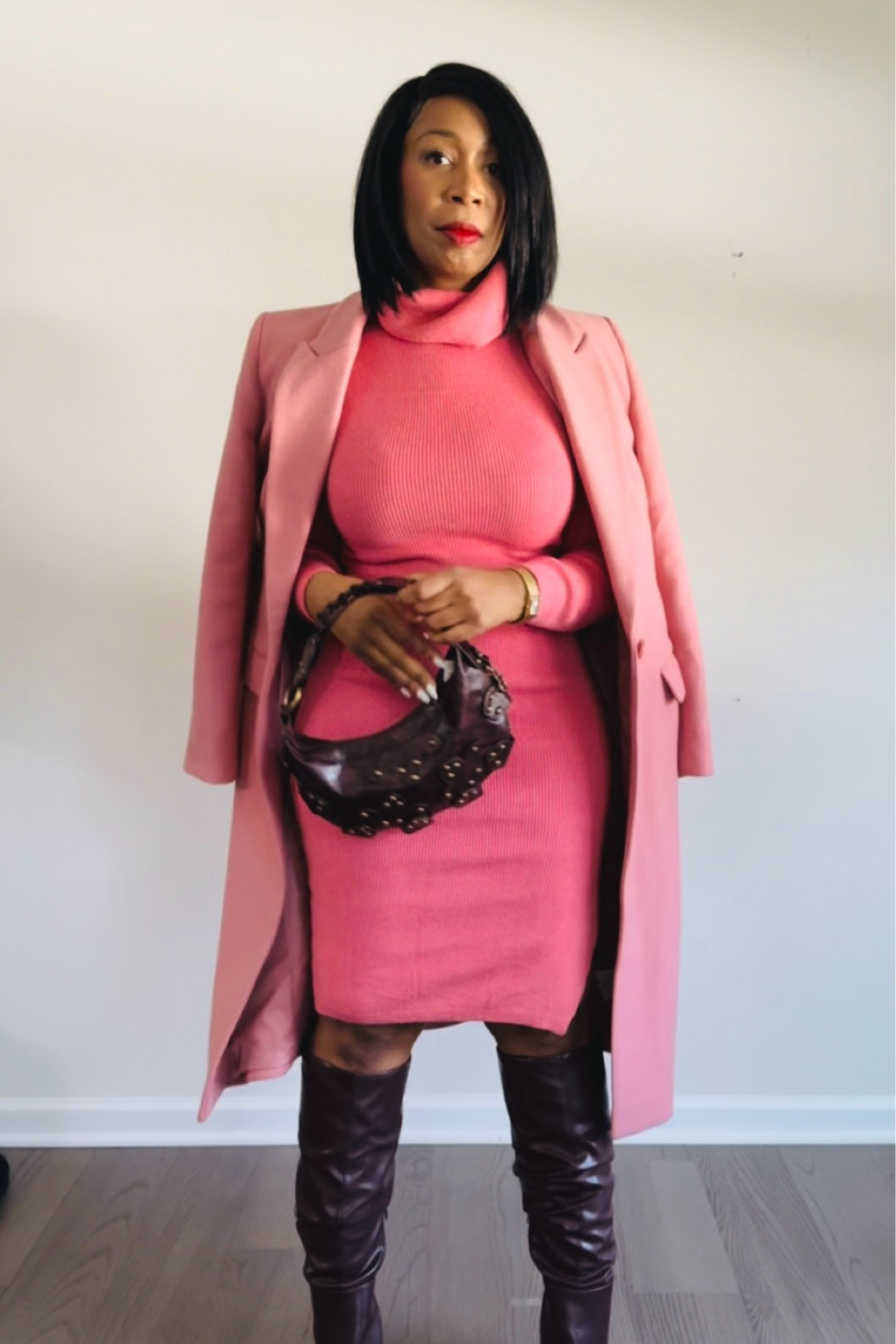 Women’s Winter/Fall outfit idea with a turtleneck sweater dress and knee high boots. 
#womenstyle 

#LTKShoeCrush #LTKSaleAlert #LTKFindsUnder100