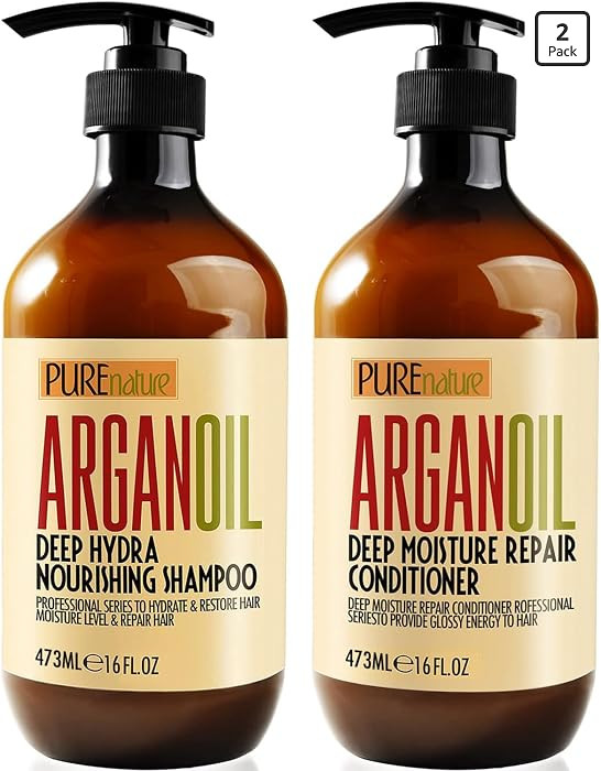 Argan Oil Shampoo and Conditioner Set - Sulfate Free Moroccan Care with Keratin - For Curly, Stra... | Amazon (US)