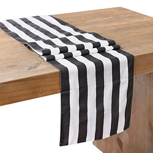 ling's moment Classic 1 Inch Black and White Striped Table Runner, 12 x 72 Inches, 100% Cotton Machi | Amazon (US)