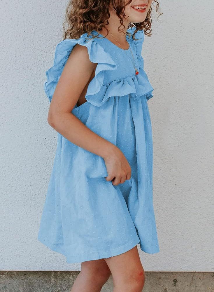 EVALESS Girls' Dresses Ruffle Trim Sleeve Midi Casual Dress for Kids 4-13 Years | Amazon (US)