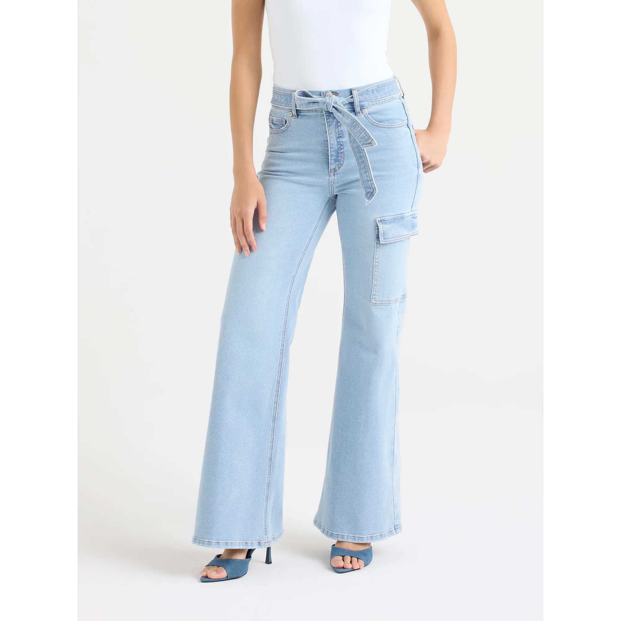 Sofia by Sofia Vergara Women's and Women's Plus Margot Wide Leg High Rise Cargo Jeans with Belt, ... | Walmart (US)