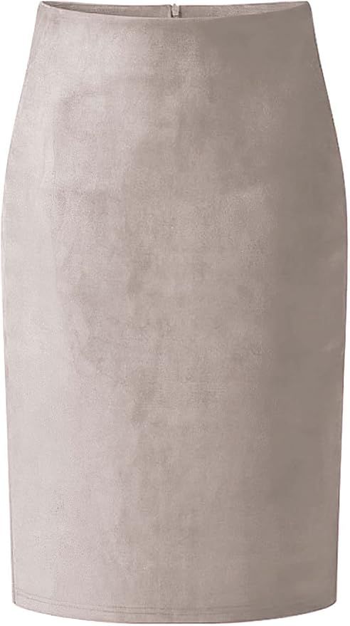 CHARTOU Womens Lightweight Elastic-Waist Faux Suede Leather Side Split Hip Packaged Skirt | Amazon (US)
