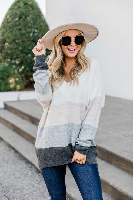 Tomorrow's Another Day Charcoal Colorblock Pullover | The Pink Lily Boutique