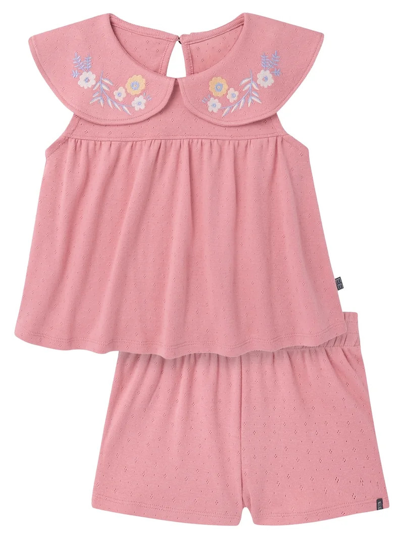 Modern Moments by Gerber Baby and Toddler Girl Ruffle Peter Pant Collar Set, 2-Piece, Sizes 0/3 M... | Walmart (US)