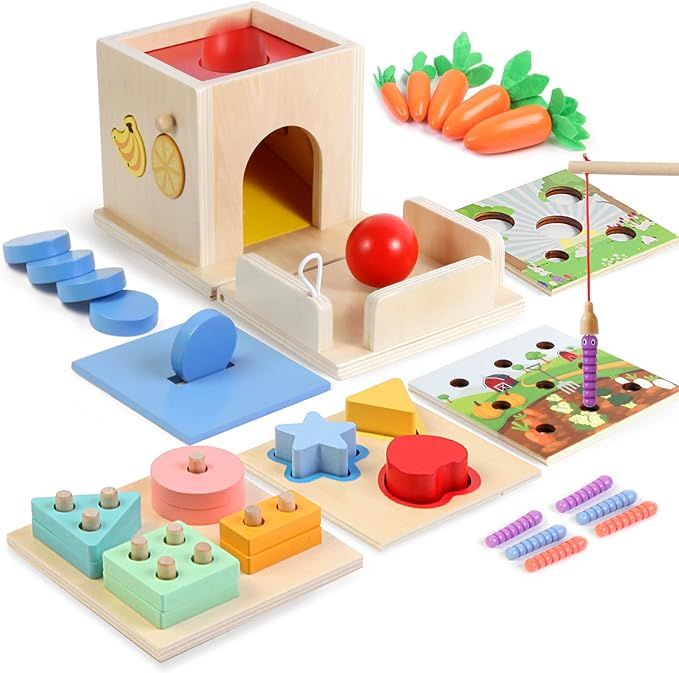 Asweets 8 in 1 Montessori Toys Includes Object Permanence Box，Montessori Coin Box，Carrot Harv... | Amazon (US)