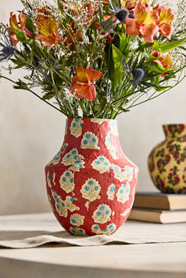 Patterned Papier Mache Bud Vase, Reds, Blues + Neutrals | Anthropologie (US)