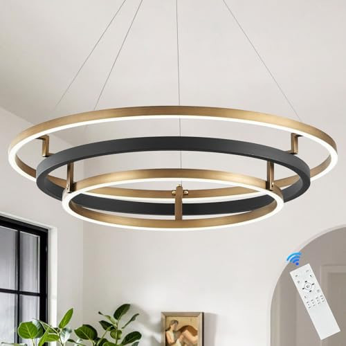 3 Ring LED Chandelier Black Gold Round Chandeliers Light Fixture 31in Dimmable Modern Circular Chandeliers Brass Gold Chandelier Light for Foyer Dining Room Bedroom Office Living Room Entryway | Amazon (US)